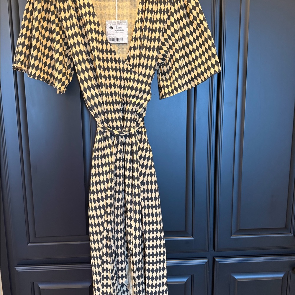 Kate Quinn black harlequin midi wrap dress